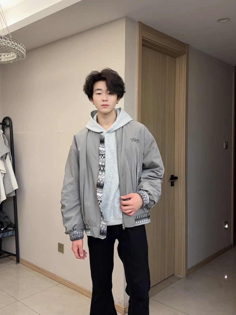 这一秒的心动cleanfit潮流复古风提花飞行夹克男女通用宽松潮酷