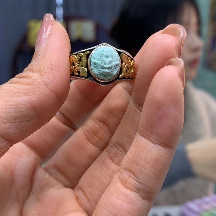 绿松石银S925镶嵌戒指