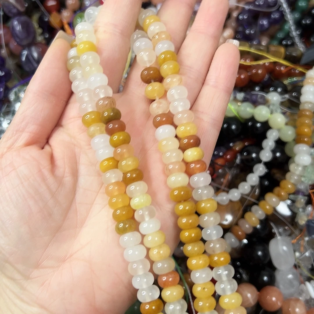 玛瑙/玉髓未镶嵌珠宝半成品，卡8金丝玉算盘一条