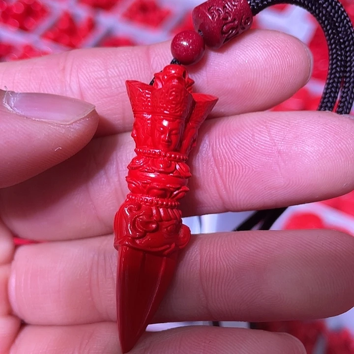 天然辰砂红砂杵吊坠