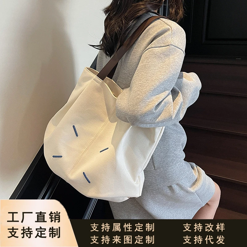 跨境大容量帆布包包女2025新款百搭单肩包韩版大学生上课包托特包