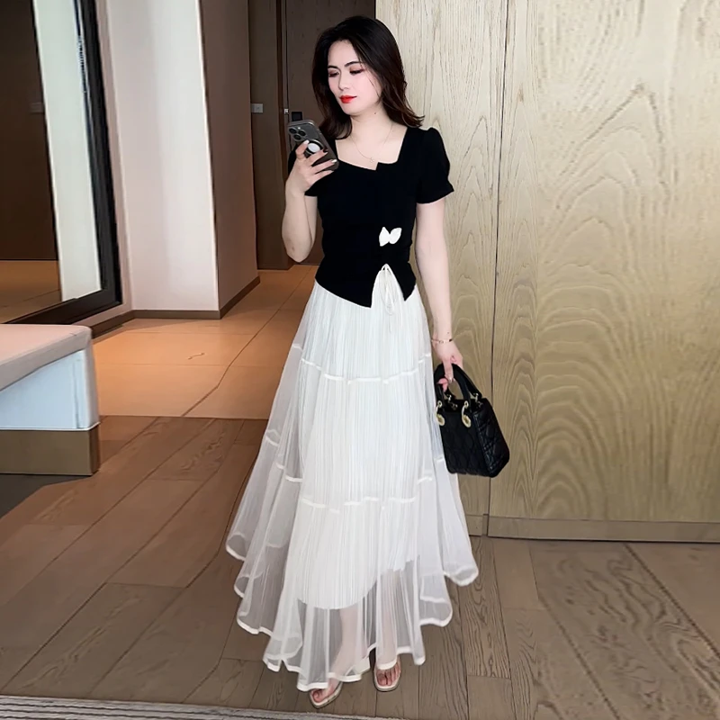 La babite优雅通勤风网纱半身裙女2025年夏季新款显瘦遮肉a字裙子