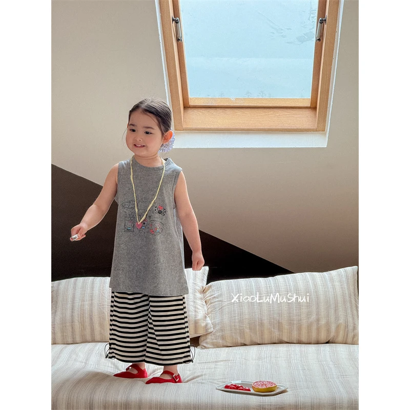 【条纹控】xlms女童洋气网红炸街套装小女孩韩范衣服童装HD583汉服