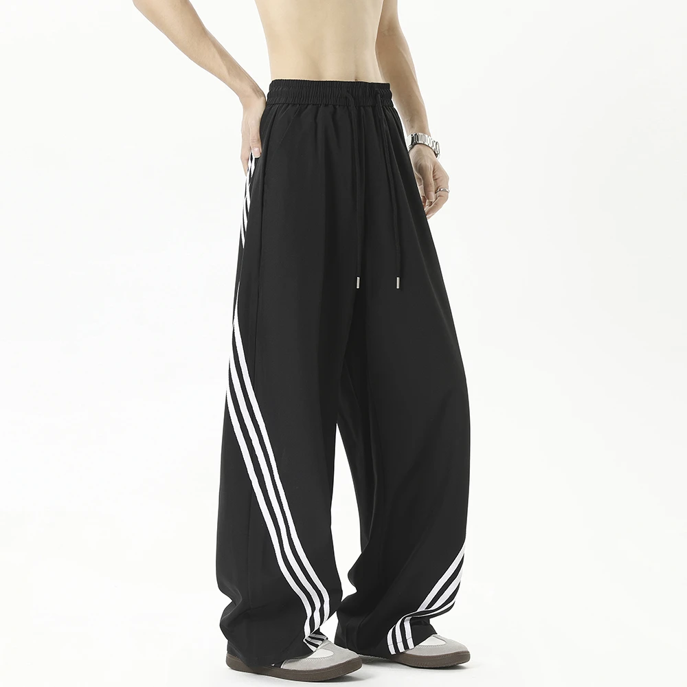 美式三条杠条纹速干休闲裤夏季运动宽松潮牌直筒男士夏季裤子薄款