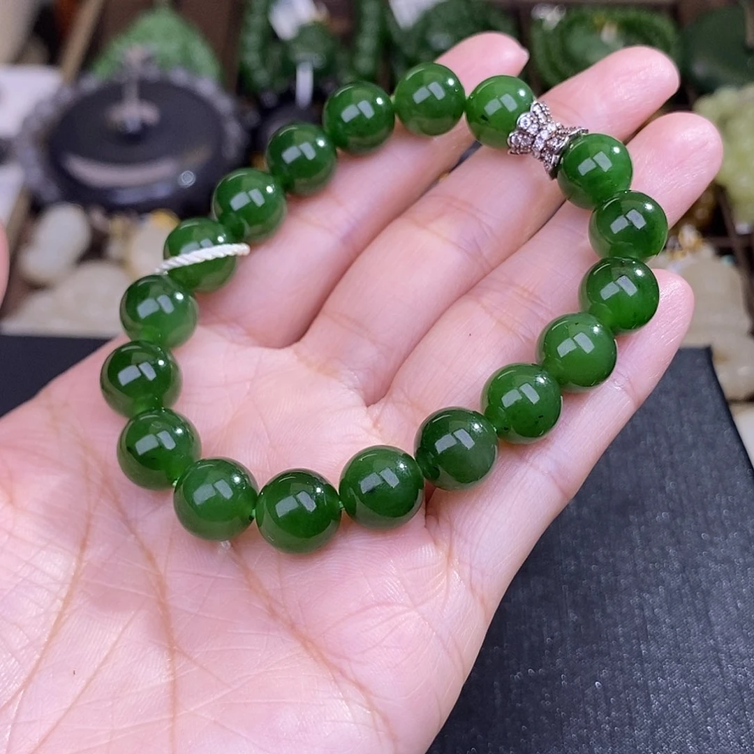 和田玉碧玉清货价手链约10MM未镶嵌