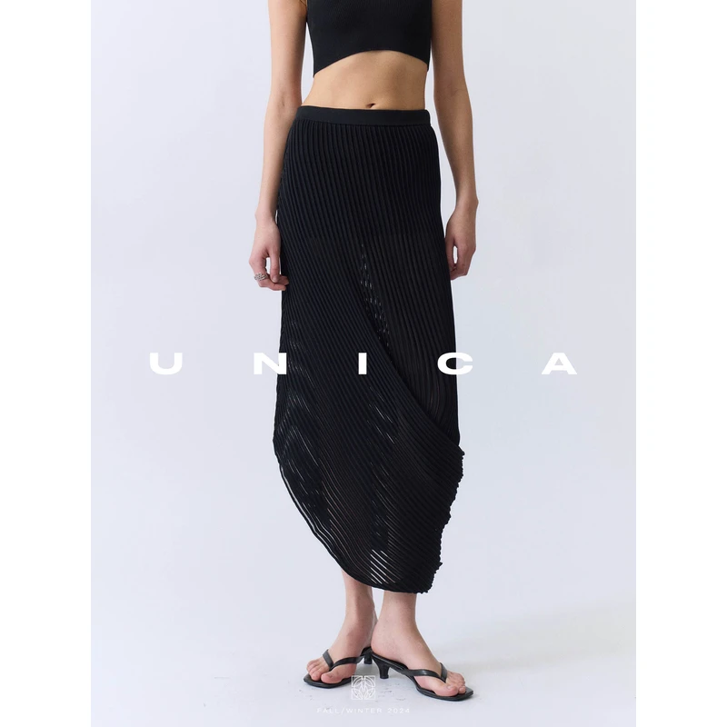 UNICA/懒人松弛_两穿半裙抹胸裙弹力鱼鳞褶不规则艺术感半裙