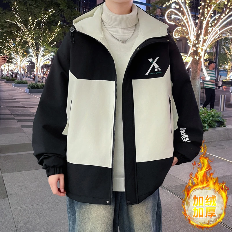 冬季防水防风加绒加厚外套男2024新款青少年男生冬天学生棉服