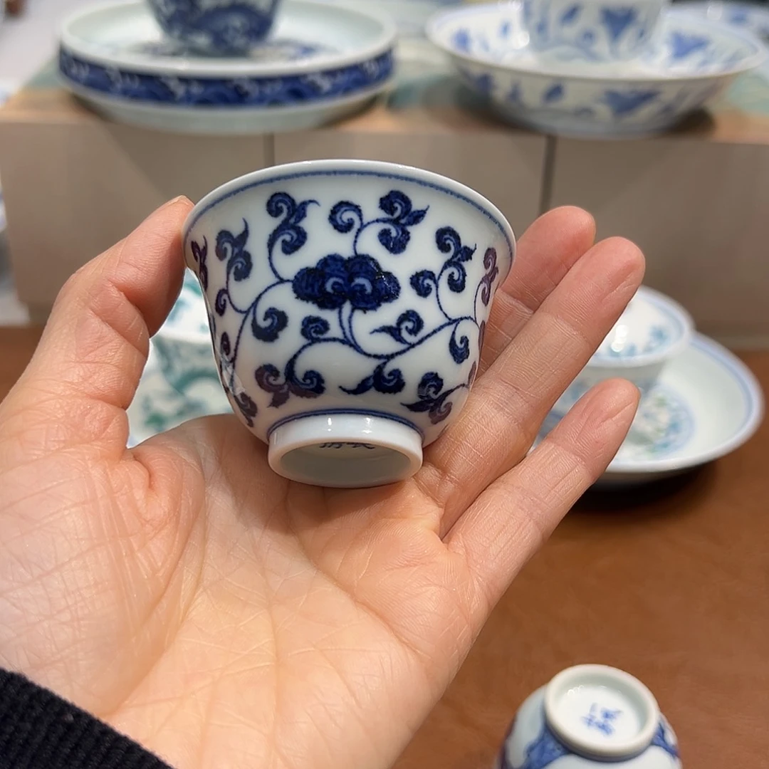 杯子青花灵芝纹小杯60毫升