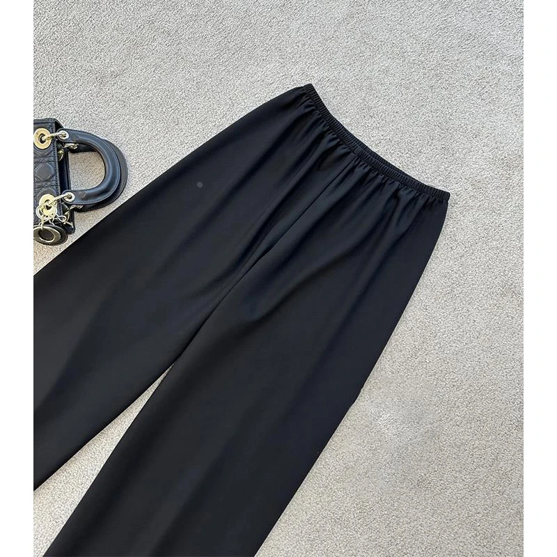 杜拉妮醋酸缎面裤子女夏季薄款冰丝休闲直筒裤高腰宽松阔腿拖地裤