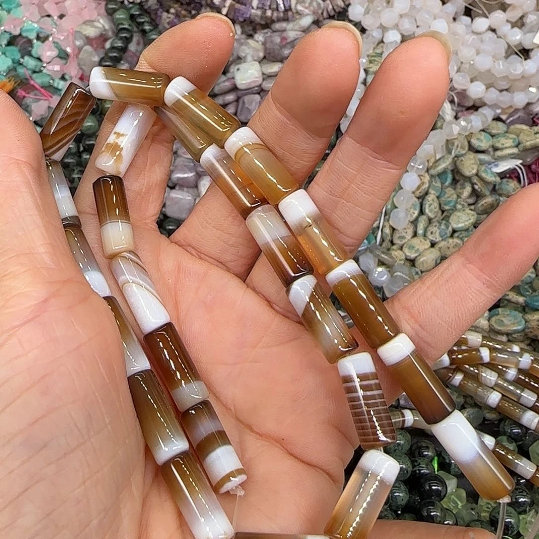 玛瑙/玉髓合金珠宝半成品缠丝玛瑙桶珠6mm一条