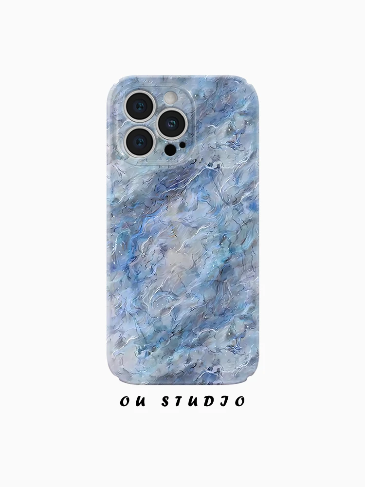 蓝色自然纹理适用苹果16promax手机壳15艺术14菲林硬壳高级感男女