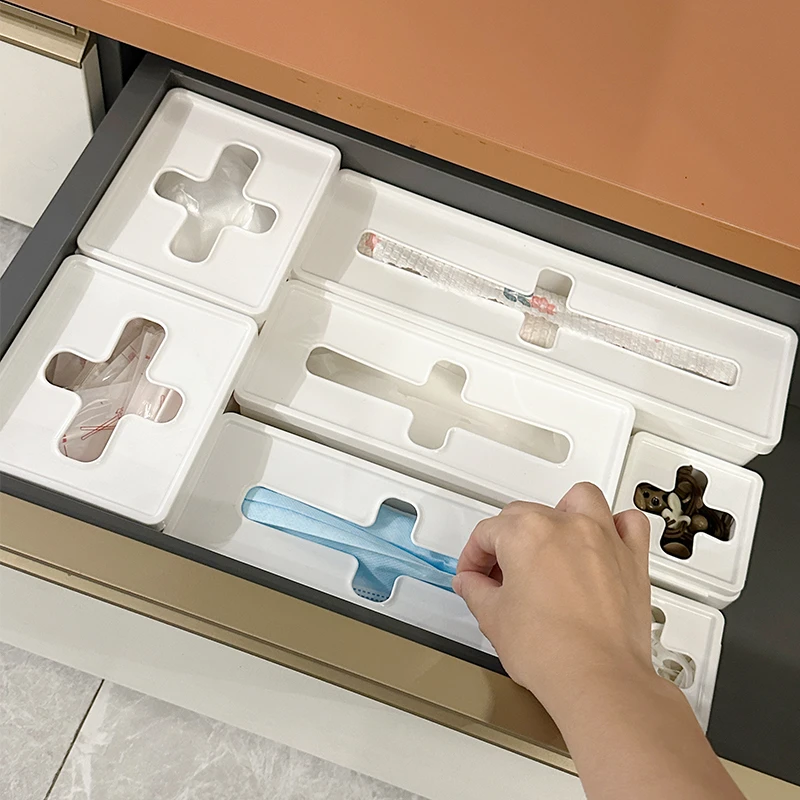 拾物造家日式十字扣收纳盒抽屉收纳分格口罩保鲜套一次性手套储物