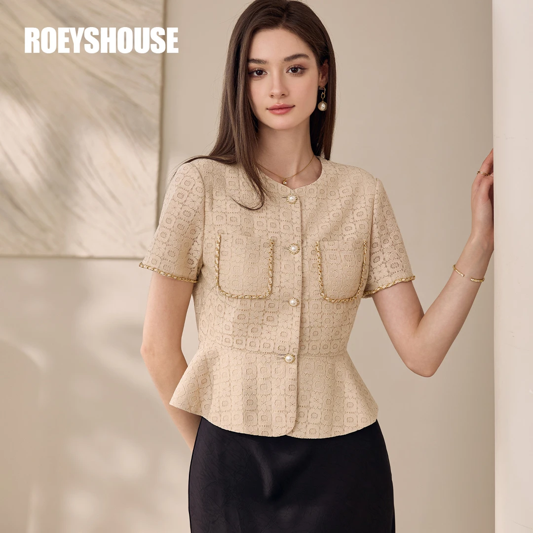 【雅然严选】罗衣法式收腰短外套女2025杏色修身荷叶摆上衣11908