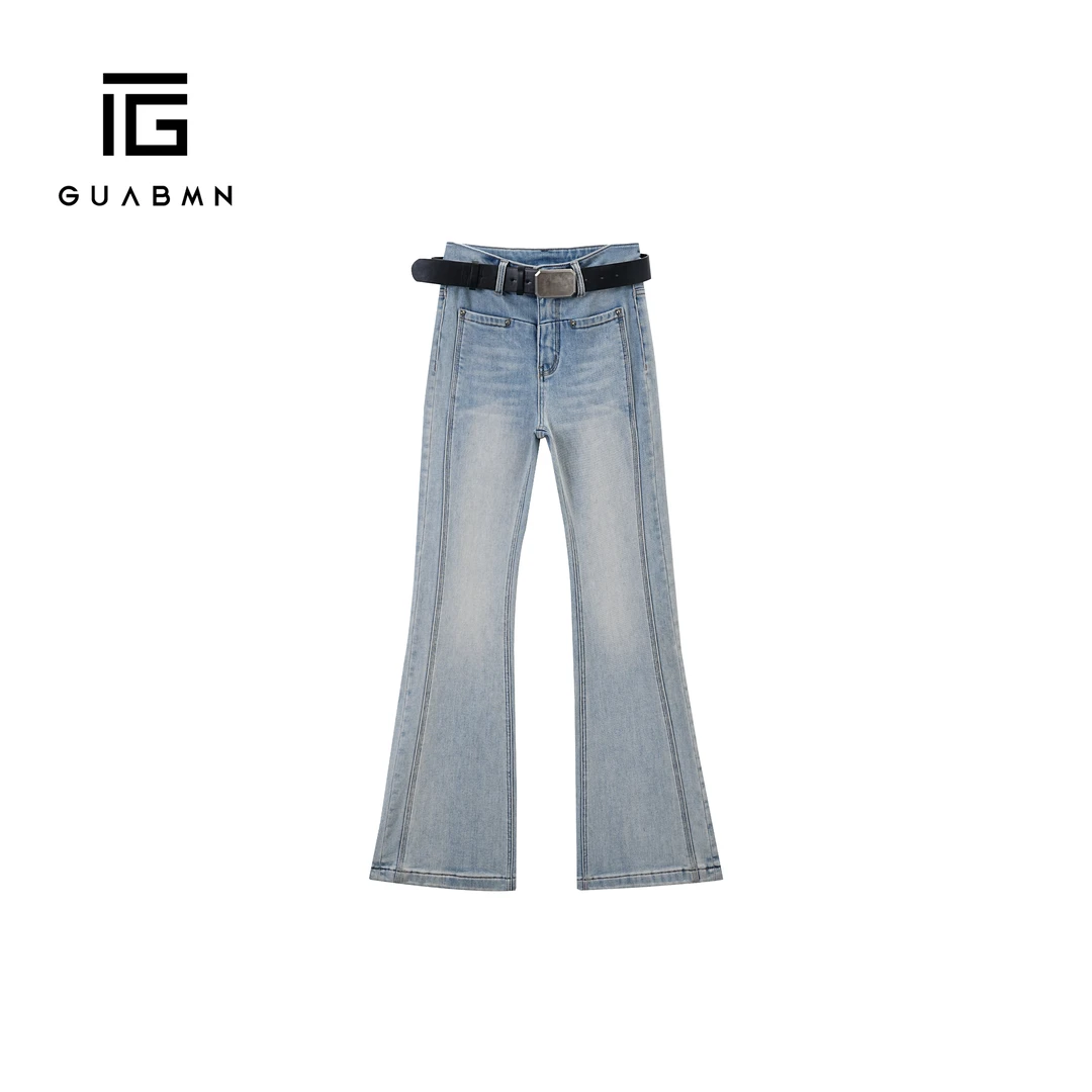 GUABMN2025秋冬新款显瘦时尚百搭加绒微喇牛仔裤3823