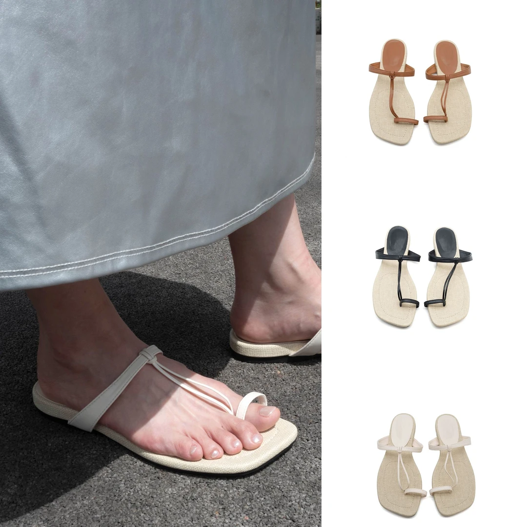 clickwoww-套趾T字棉麻拖鞋