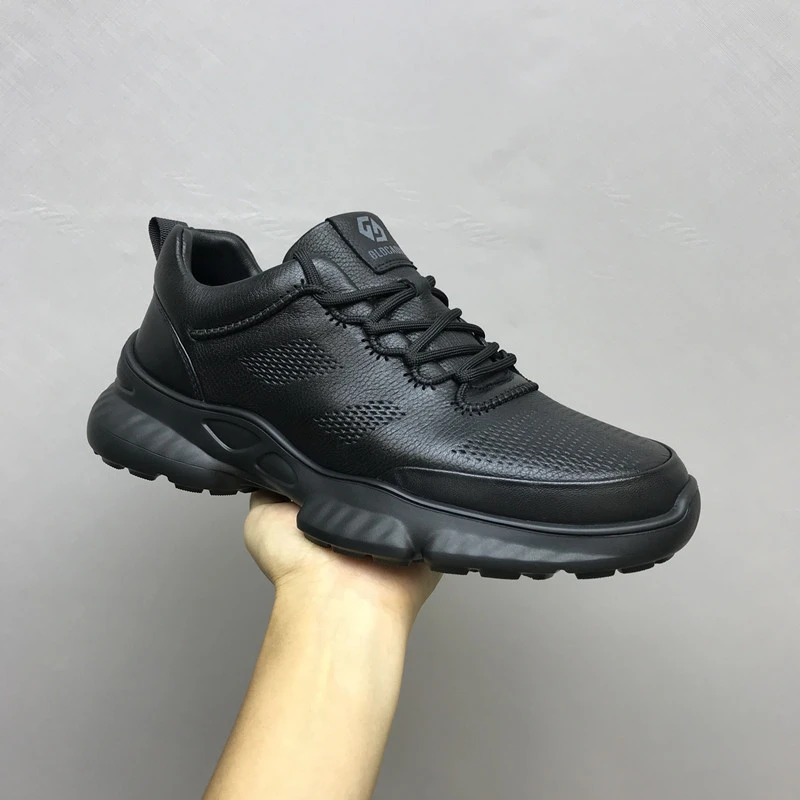 潮流男鞋真皮时尚休闲鞋百搭透气男士皮鞋轻便爆米花底运动鞋系带