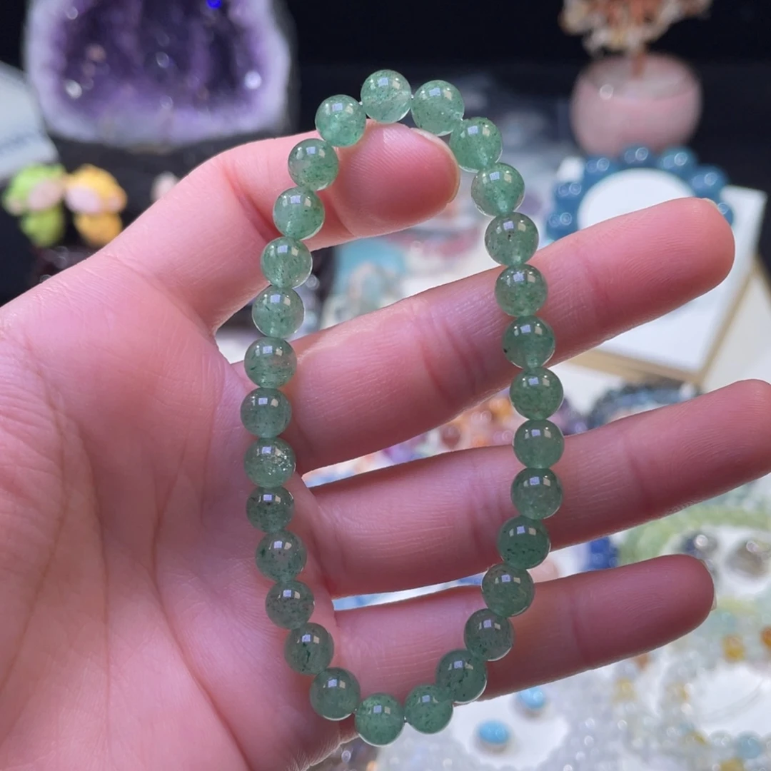 未镶嵌手链水晶绿草莓晶6+