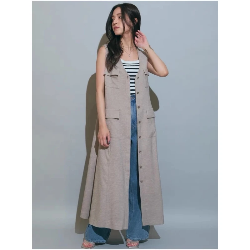 【DD外贸】  秋冬上新 M 无袖腰带纯色宽松气质马甲外套