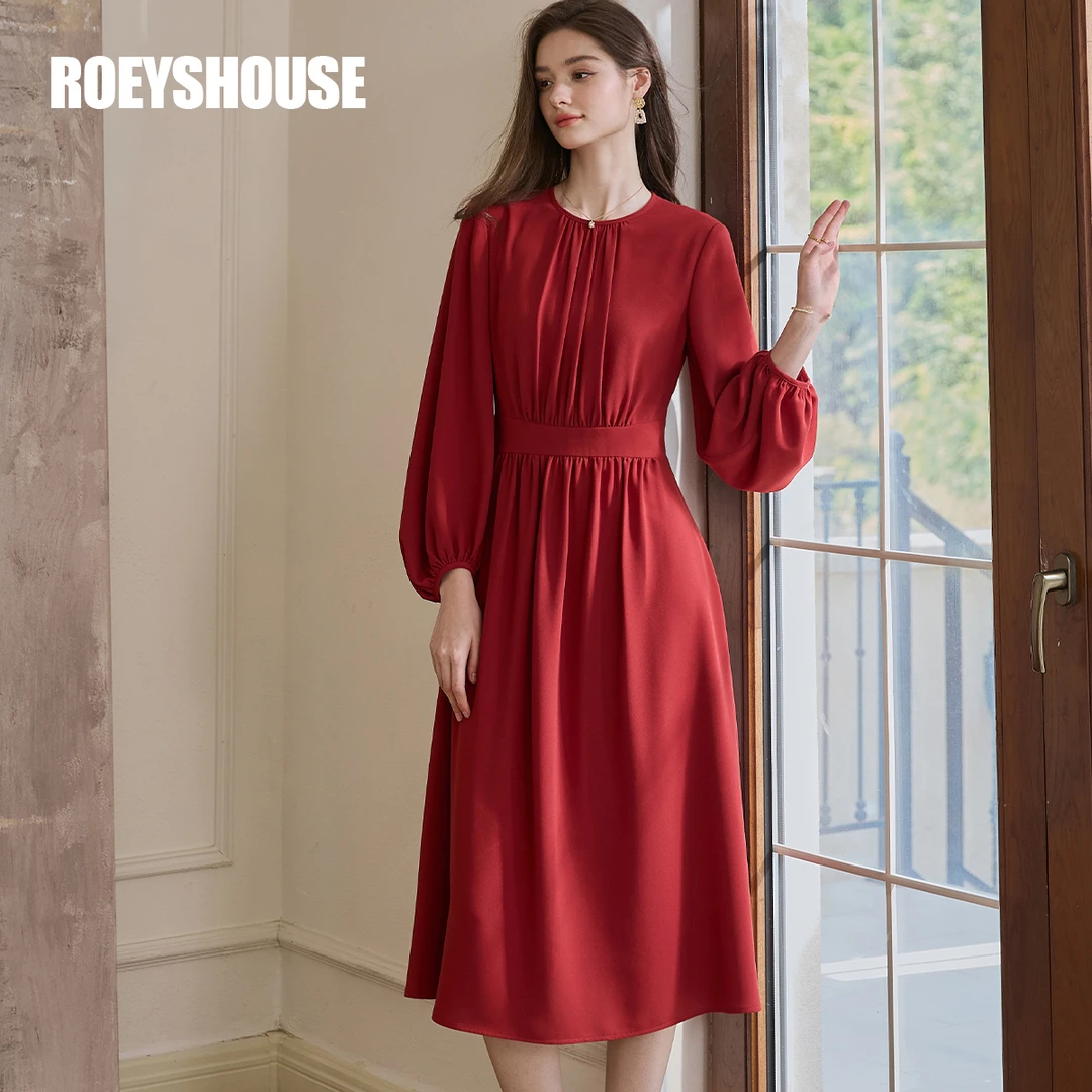 【RH】罗衣高级灯笼袖连衣裙女2025春季新款设计感褶皱大摆裙11755