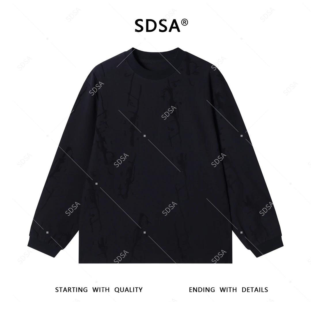 SDSA男士2025新款轻痞帅男装纯色立体磨毛圆领上衣休闲复古时尚