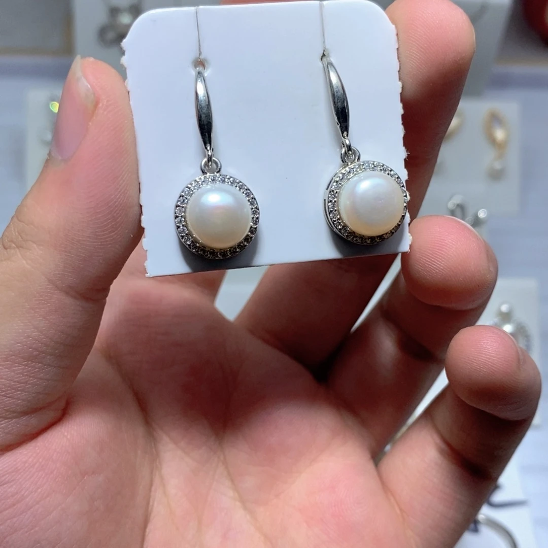 银S925镶嵌耳饰淡水珍珠