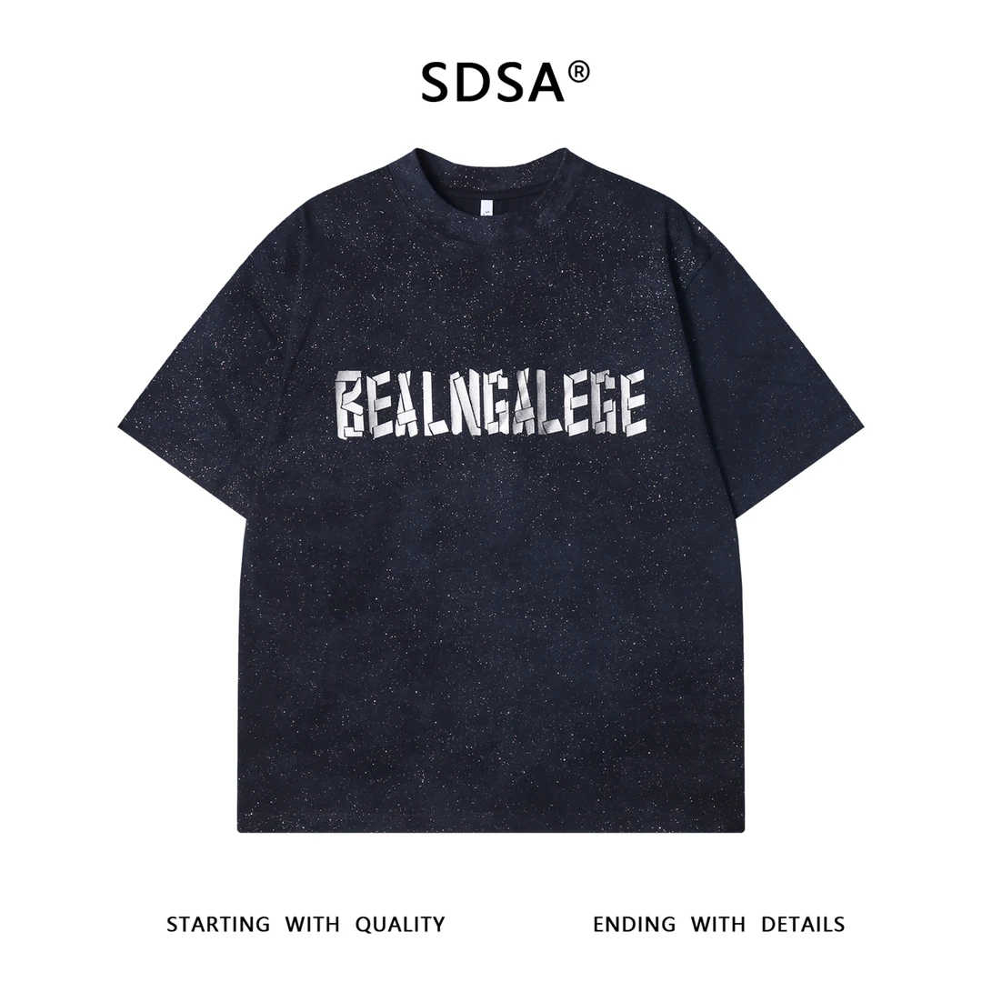 夏季高级感新款美式潮牌满天星印花字母圆领短袖T恤时尚气质上衣