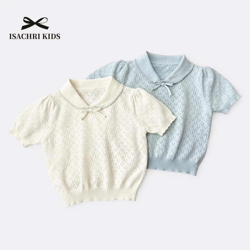 晶晶家【现发】莉莉安学院乖乖女儿童短袖镂空针织T恤宝宝夏装IS475