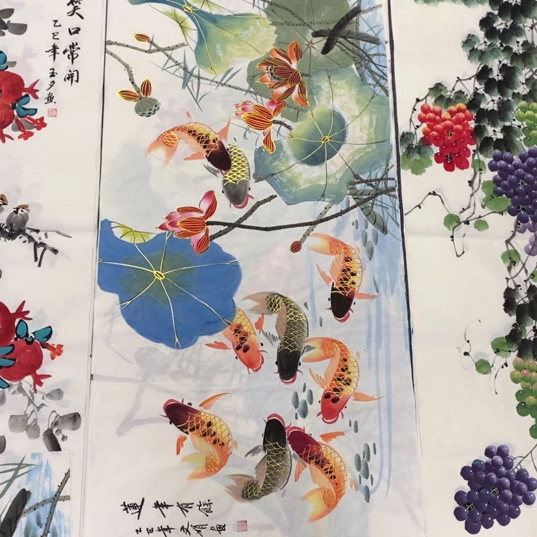 国画尺寸140✖️70四尺精品手绘金线荷花