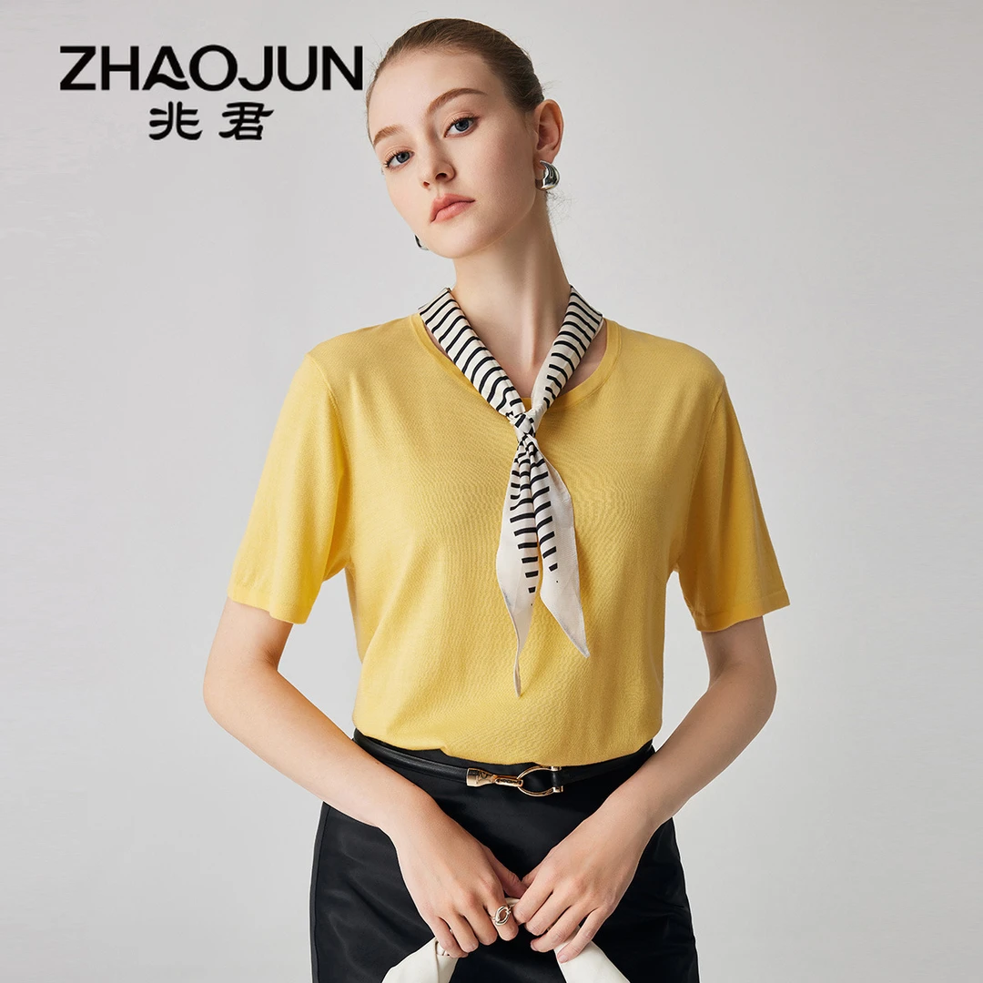zhaojun/兆君【万能打底】春夏季纯色莱赛尔短袖桑蚕丝小衫ZSS6002