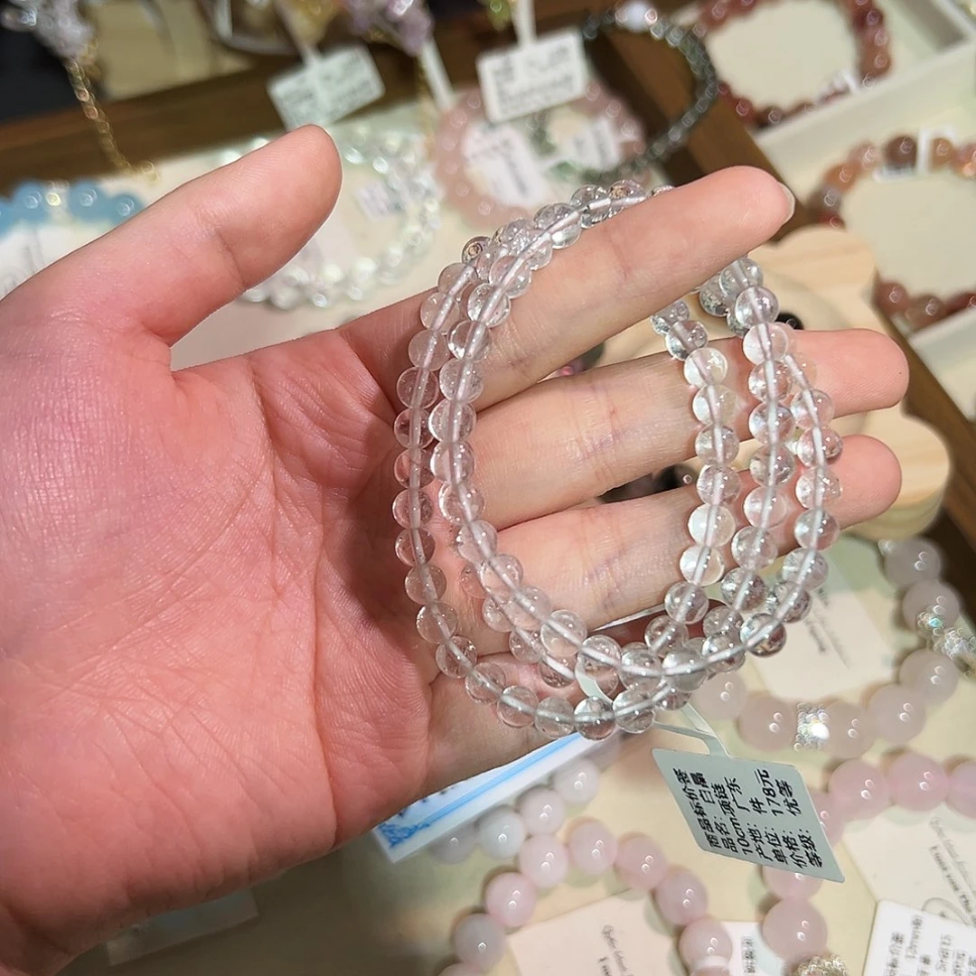 纯铜石英石白水晶多圈手串