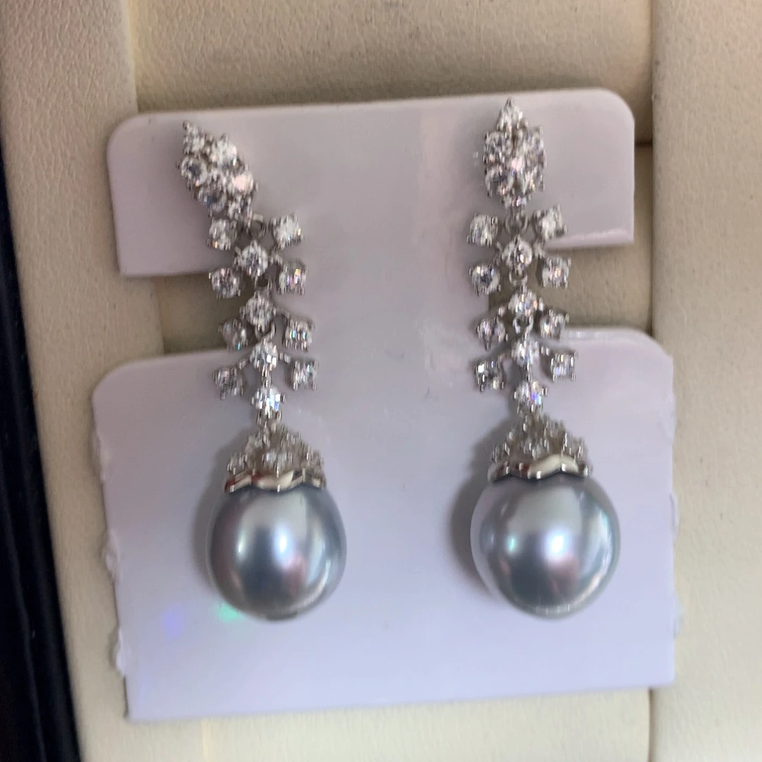 海水珍珠耳饰银S925镶嵌