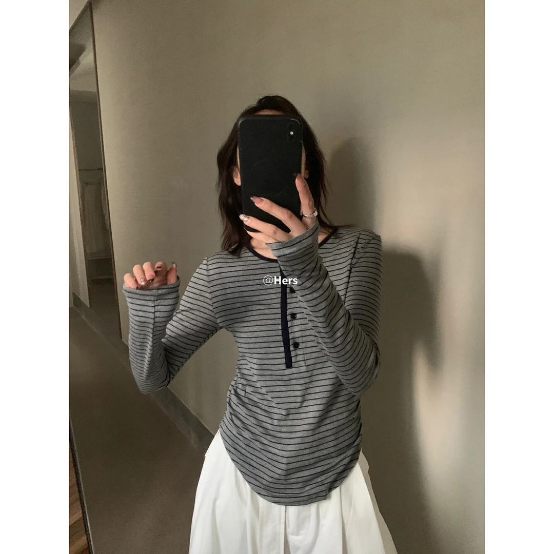 L-20283#HERS#韩系ins感气质显瘦条纹上衣（福利）