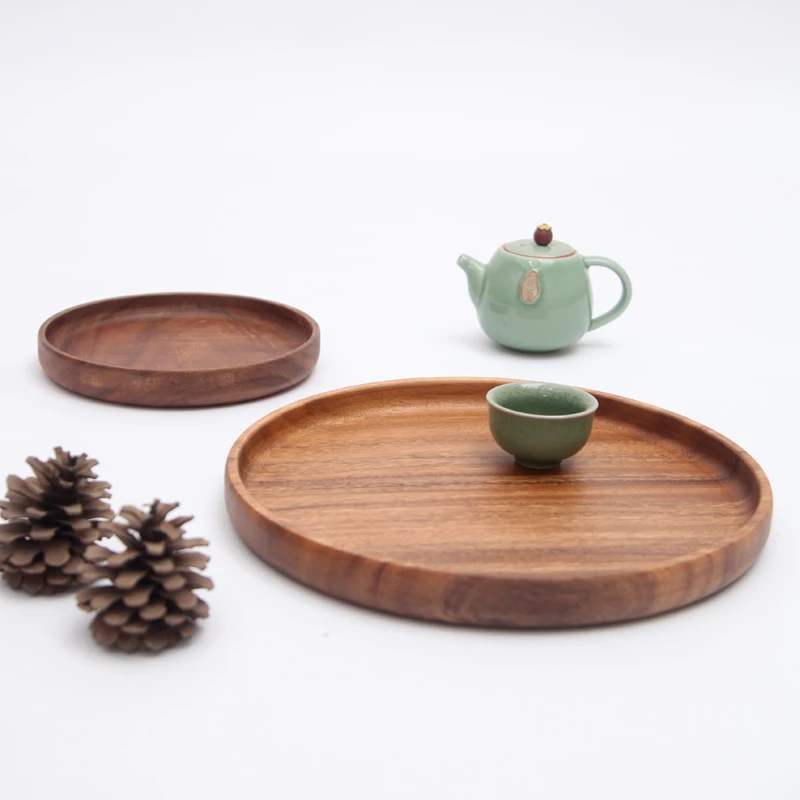 新中式水果盘长方形托盘家用创意日式圆形木制点心盘