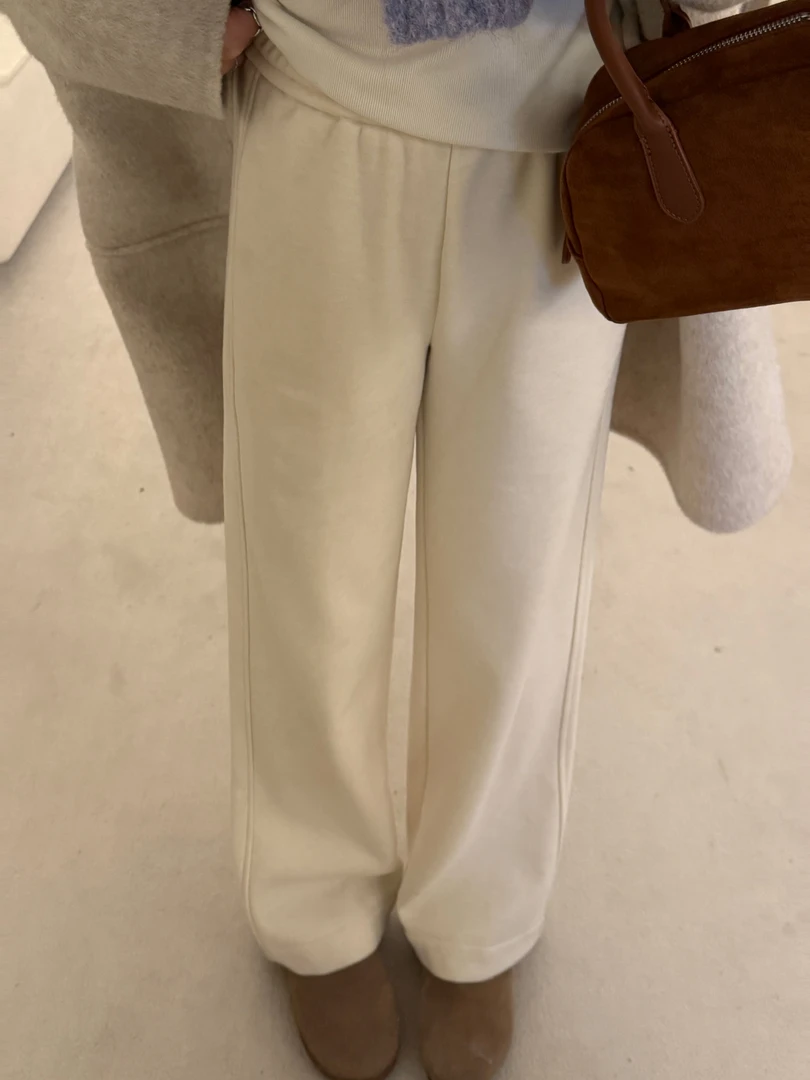 大妍【羊毛直筒】小个子冬季简约加绒加厚绵羊毛直筒休闲拖地裤9229