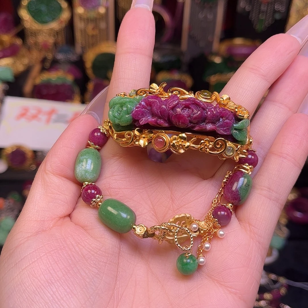 手链红宝石银S925镀金镶嵌