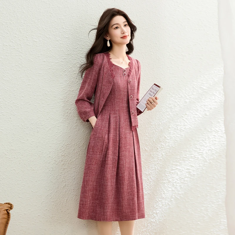 喜婆婆婚宴礼服连衣裙女2025新款春秋气质高端十三行爆超火两件套