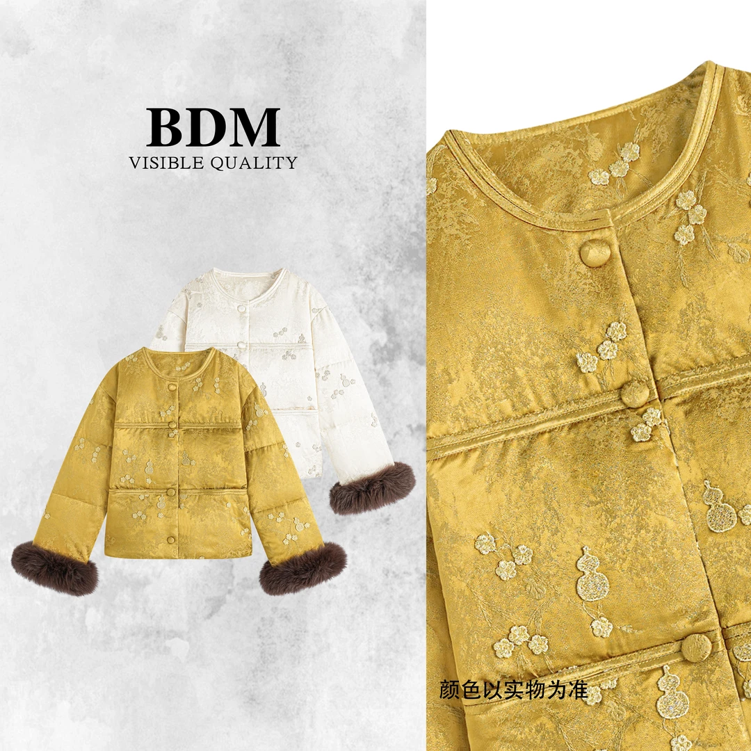 佰搭美【锦绣祥裳】新中式国风羽绒服女冬季狐狸毛白鹅绒外套25257