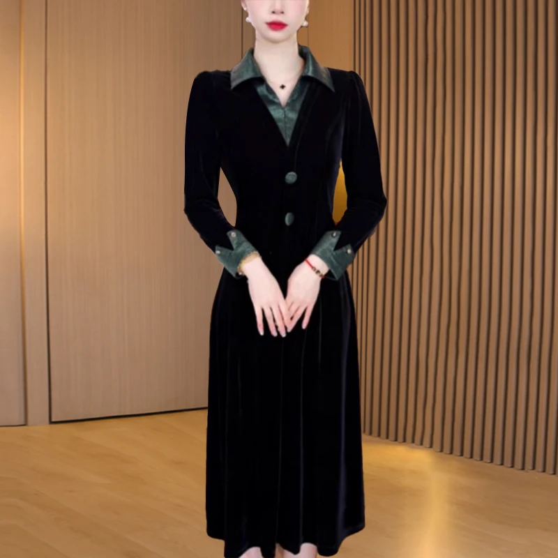 【可蓓儿】金丝绒连衣裙子2025新款今年流行爆春秋女品牌长袖妈妈装