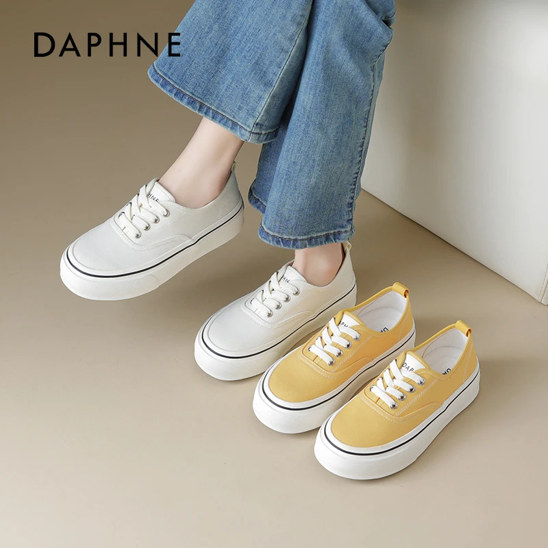 达芙妮黄色帆布鞋女款2025新款夏季百搭小白鞋休闲板鞋薄款运动鞋