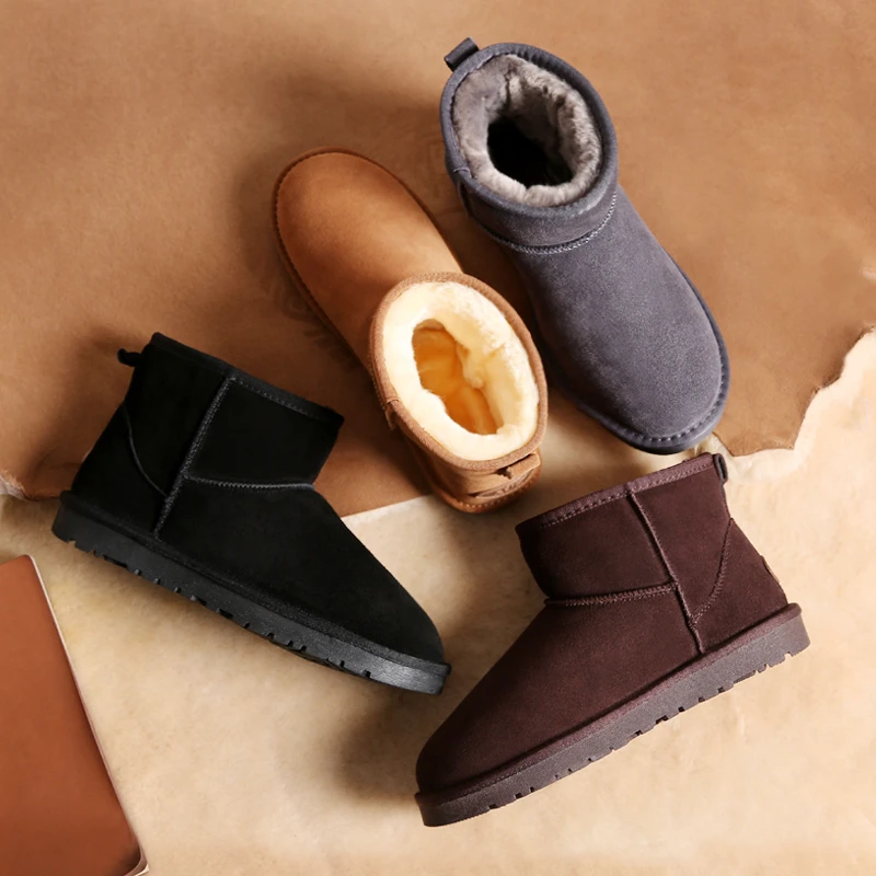 雪地靴低帮真皮牛皮冬季加厚加绒男女棉鞋雪地棉鞋短靴情侣面包鞋
