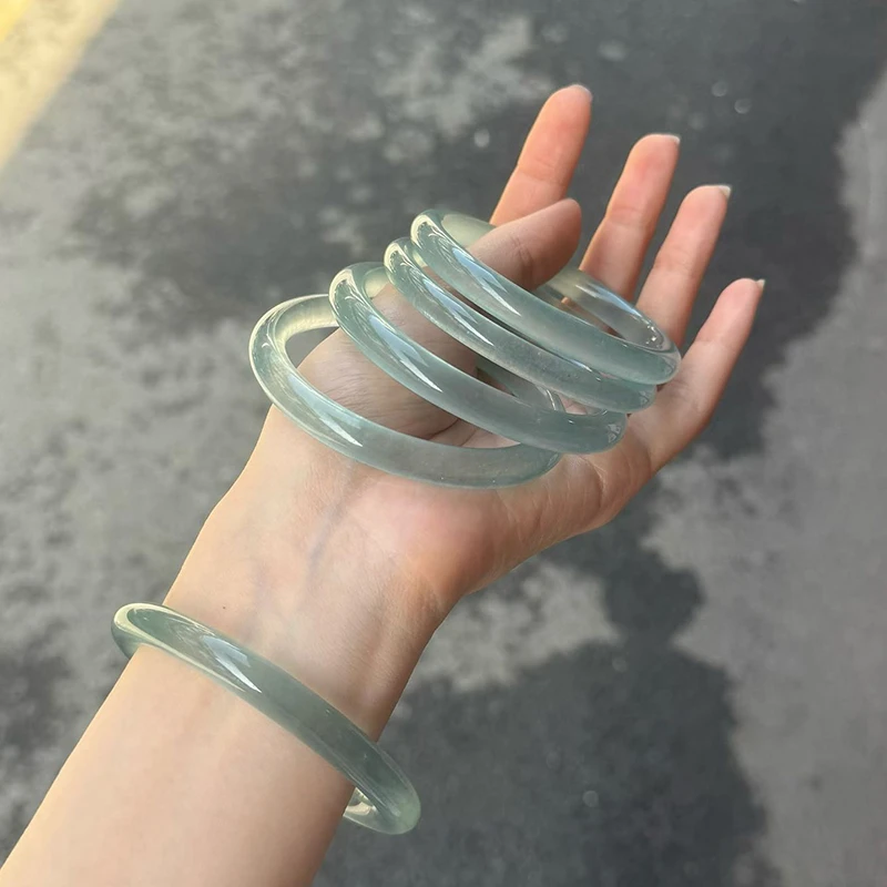 高冰货头蓝油青细圆条手镯女款石英岩玉蓝水天青冻圆条玉石镯子