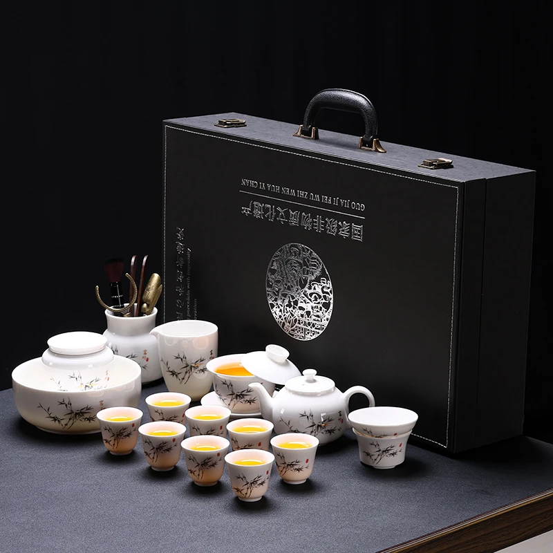 羊脂玉功夫泡茶具套装陶瓷家用德化白瓷轻奢高端奢华礼盒盖碗茶杯