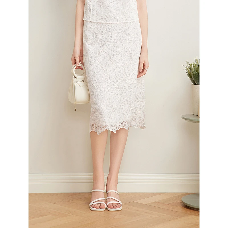 Goodland美地2025夏季新款气质优雅蕾丝半身裙LC35250170
