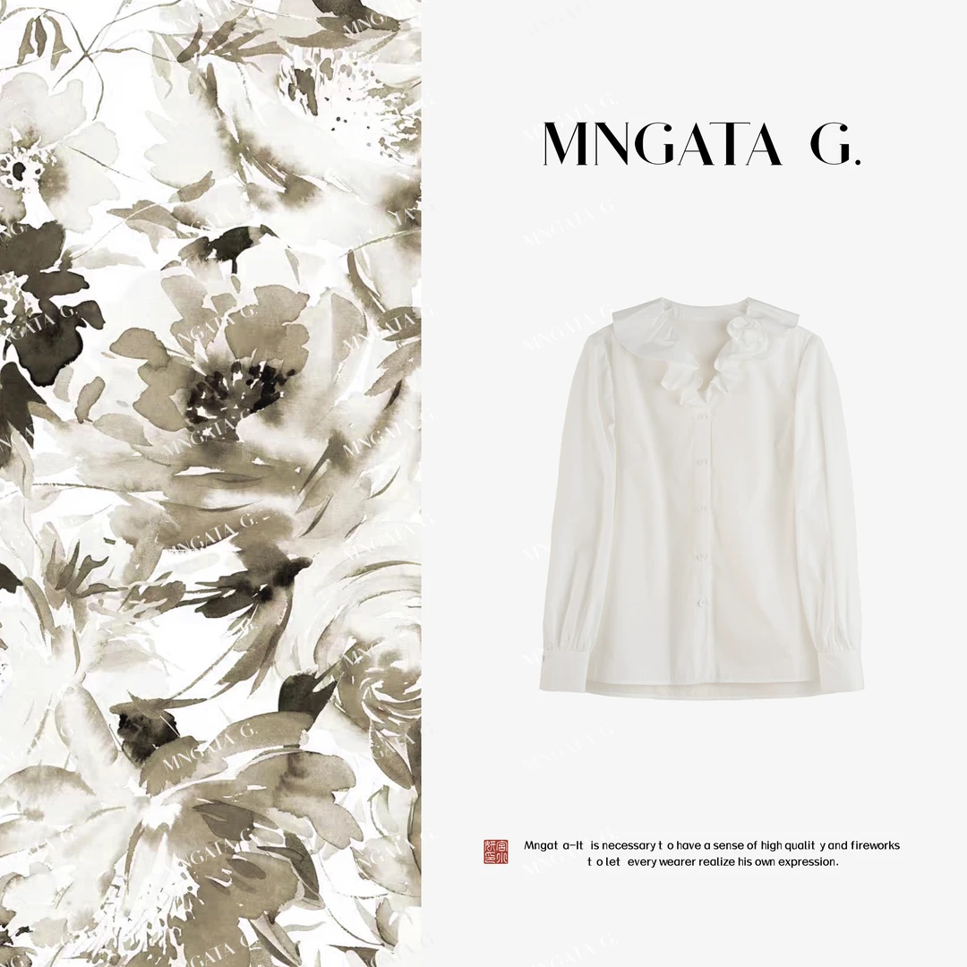 MNGATA G.宫小妍【手工花·荷叶领】秋冬新中式中国风上衣5071553