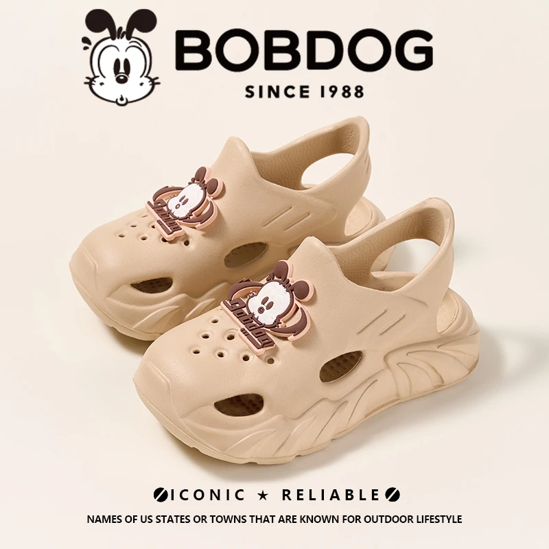 Bobdog/巴布豆儿童夏季包头凉鞋厚底拖鞋防滑软底透气百搭洞洞鞋