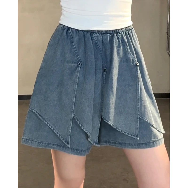 不规则设计下摆牛仔裙裤女夏季2025新款欧货复古做旧高腰百搭短裤