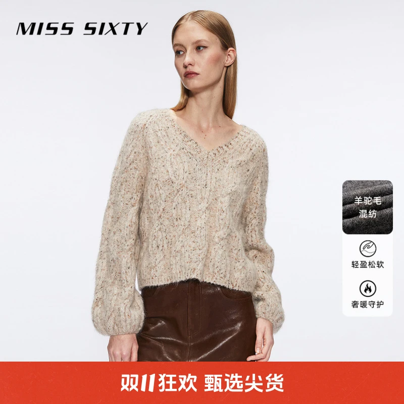 【贤哥专属】Miss Sixty冬季新款针织衫女复古绞花杂色羊驼毛花式