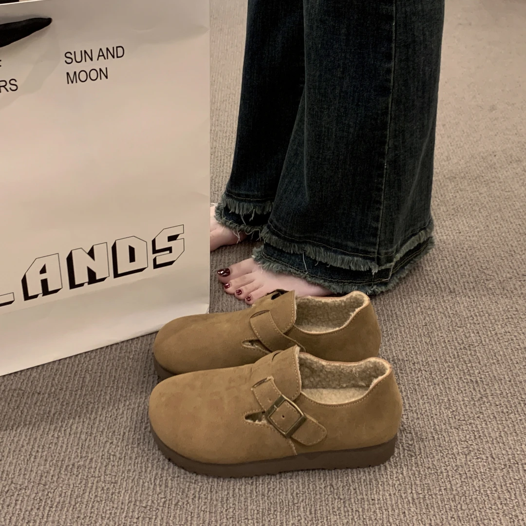 【万达撤柜】勃肯鞋女鞋加绒2024新款秋冬一脚蹬复古软底博肯豆豆鞋