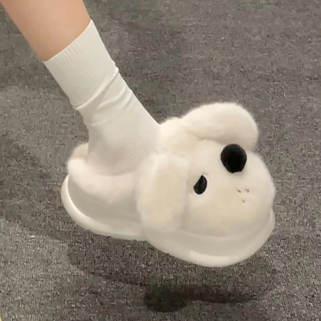 白色可爱卡通防滑踩屎感厚底毛毛拖鞋女外穿2025新款秋冬季包头拖