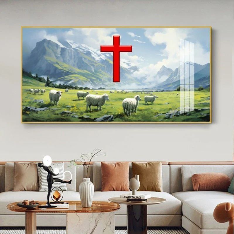 现代简约十字架客厅挂画沙发背景墙装饰画爱的真晶瓷装饰画轻奢